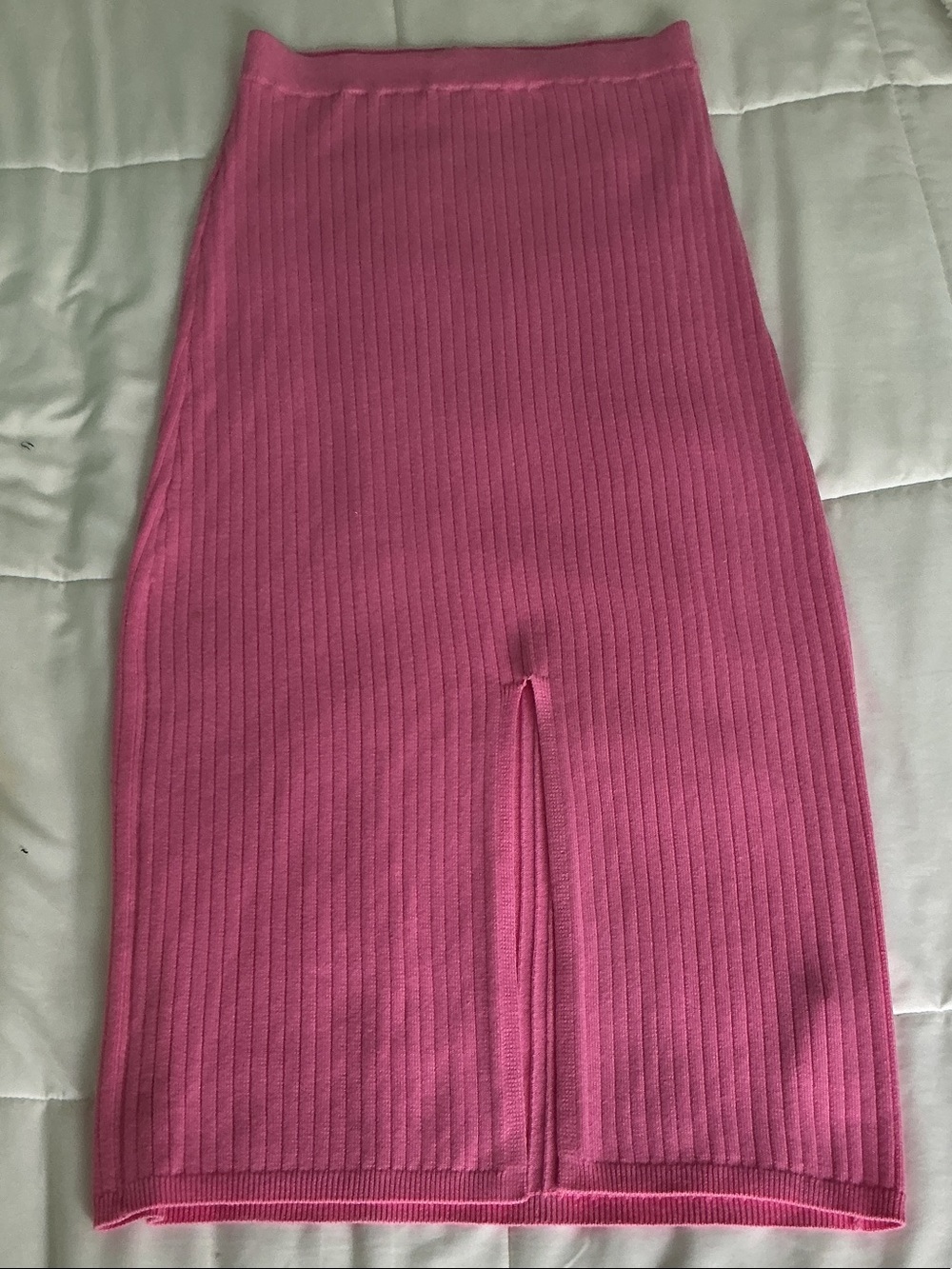 Free People Ribbed Hot Pink Midi Pencil Skirt with Front Slit